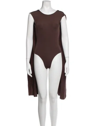 Pre-owned Maygel Coronel Crew Neck Short Sleeve Bodysuit In Brown