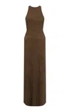 Maygel Coronel El Virao Open Back Knit Jacquard Maxi Dress In Brown