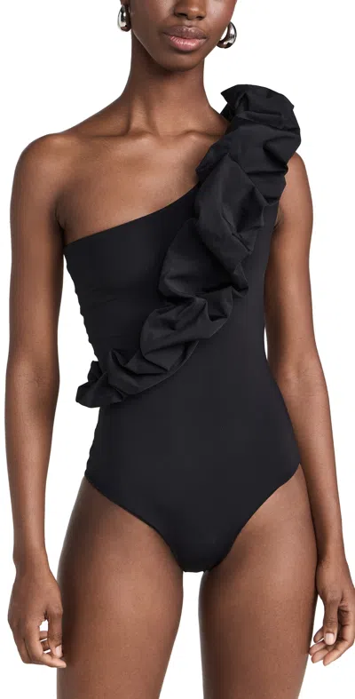Maygel Coronel Elena Puffy-trim One-piece Swimsuit In Black