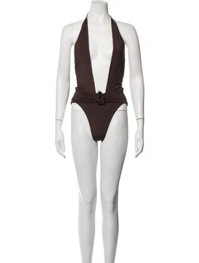 Pre-owned Maygel Coronel Embroidered Accent One-piece In Brown