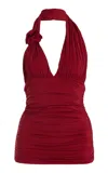Maygel Coronel Exclusive Galini Ruched Jersey Halter Top In Red