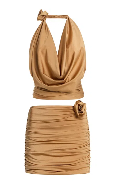 Maygel Coronel Exclusive La Isla Corallo Jersey Skirt Set In Gold
