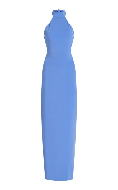 Maygel Coronel Exclusive Lapiere High Neck Jersey Maxi Dress In Blue
