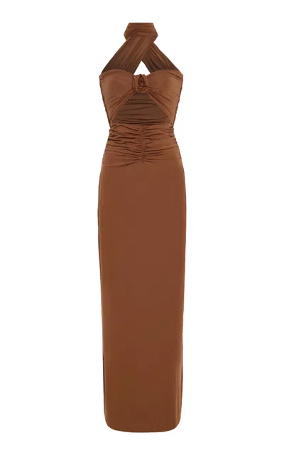 Maygel Coronel Exclusive Mullet Jersey Strapless Maxi Dress In Brown