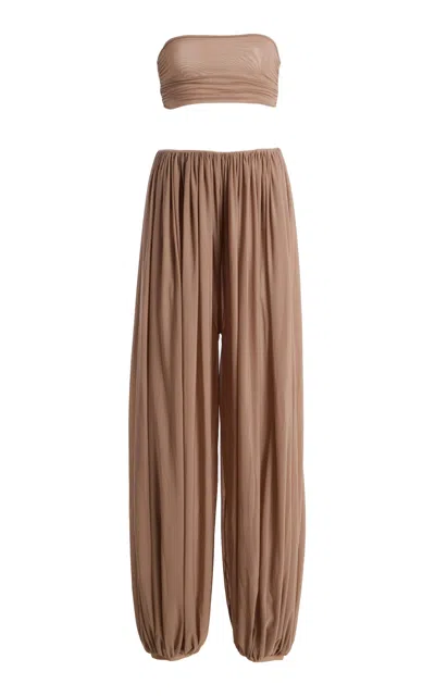 Maygel Coronel Exclusive Rosario Jersey Pant Set In Brown