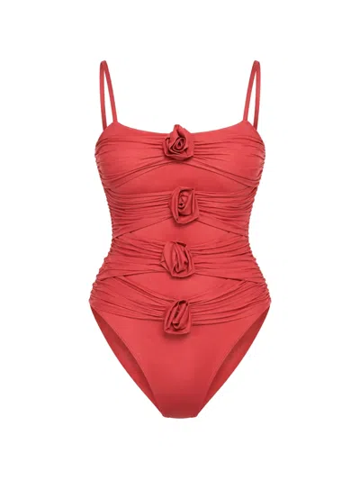 Maygel Coronel Floral-appliqué Swimsuit In Red