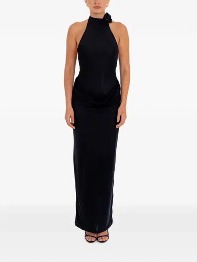 Maygel Coronel Floral-detail Draped Long Dress In Black
