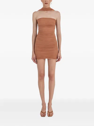 Maygel Coronel Gaita Ruched Halterneck Mini Dress In Brown