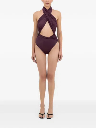 Maygel Coronel Guayaba Halterneck Swimsuit In Purple