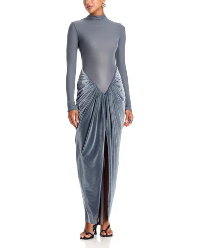 Maygel Coronel Guernica Draped Mock Neck Bodycon Dress In Stone