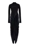 Maygel Coronel Guernica Jersey And Velvet Maxi Dress In Black
