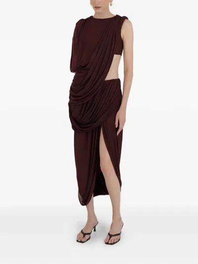 Maygel Coronel Guerrero Draped Asymmetric Dress In Brown