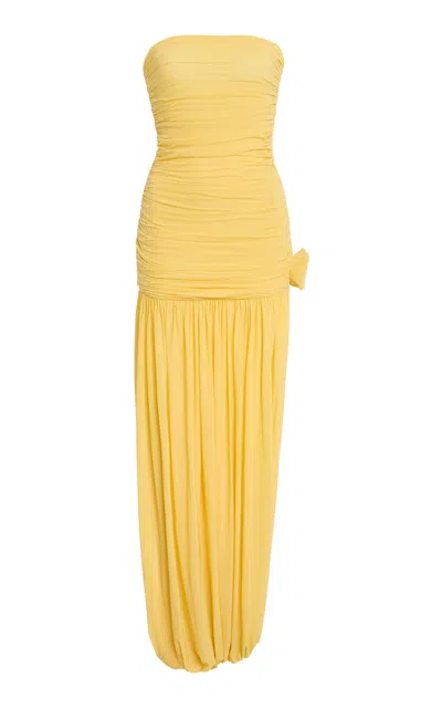 Maygel Coronel Halo Ruched Chiffon Maxi Dress In Yellow