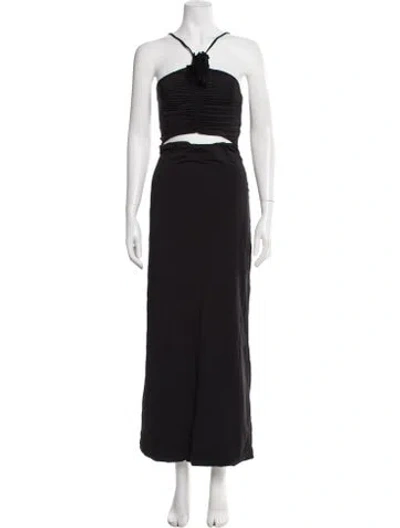 Pre-owned Maygel Coronel Halterneck Long Dress In Black