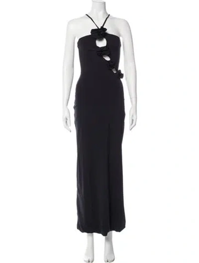 Pre-owned Maygel Coronel Halterneck Long Dress In Black