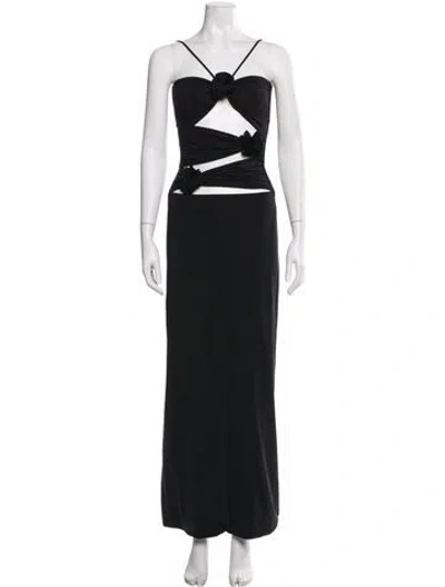 Pre-owned Maygel Coronel Halterneck Long Dress In Black