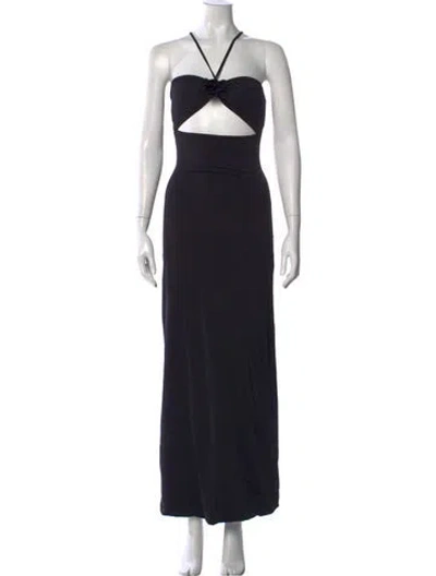 Pre-owned Maygel Coronel Halterneck Long Dress In Black