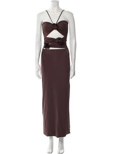 Pre-owned Maygel Coronel Halterneck Long Dress In Brown