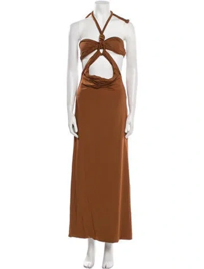 Pre-owned Maygel Coronel Halterneck Long Dress In Brown
