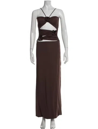 Pre-owned Maygel Coronel Halterneck Long Dress In Brown