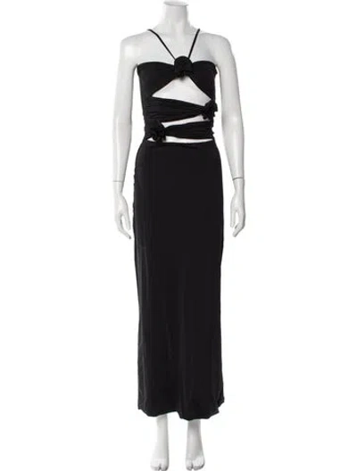 Pre-owned Maygel Coronel Halterneck Long Dress In Gray
