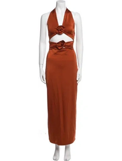 Pre-owned Maygel Coronel Halterneck Long Dress In Orange
