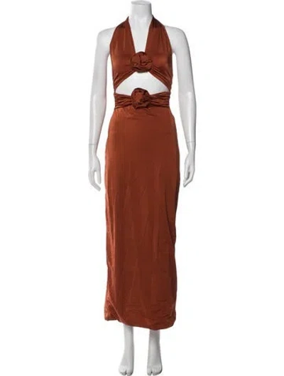 Pre-owned Maygel Coronel Halterneck Long Dress In Orange