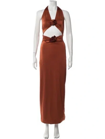 Pre-owned Maygel Coronel Halterneck Long Dress In Orange