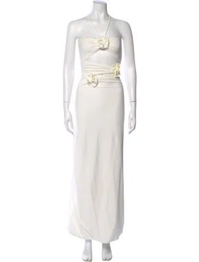 Pre-owned Maygel Coronel Halterneck Long Dress In White