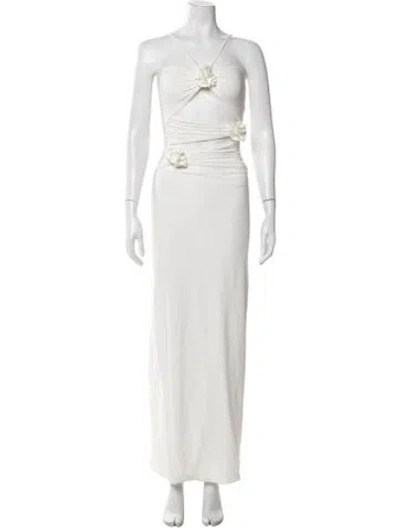 Pre-owned Maygel Coronel Halterneck Long Dress In White