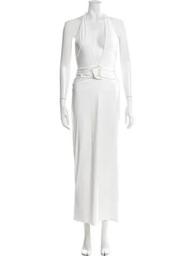 Pre-owned Maygel Coronel Halterneck Long Dress In White