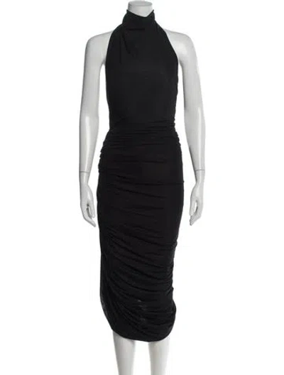 Pre-owned Maygel Coronel Halterneck Midi Length Dress W/ Tags In Black
