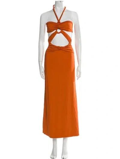 Pre-owned Maygel Coronel Halterneck Midi Length Dress W/ Tags In Orange