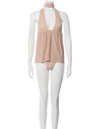 Pre-owned Maygel Coronel Halterneck Sleeveless Crop Top In Neutrals