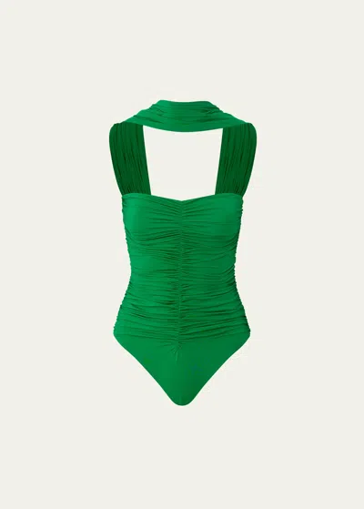 Maygel Coronel + Net Sustain Igara Ruched Swimsuit In Spring Green