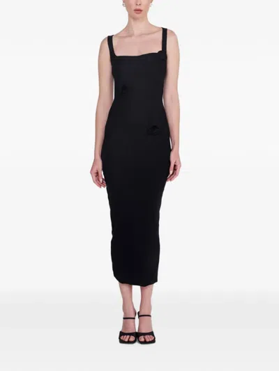 Maygel Coronel Ivy Floral-appliqué Midi Dress In Black