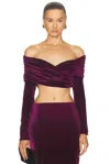 Maygel Coronel Lido Cropped Stretch-velvet Top In Plum