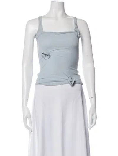 Pre-owned Maygel Coronel Linen Square Neckline Crop Top In Blue