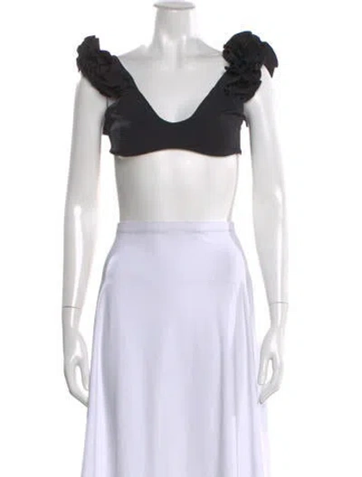 Pre-owned Maygel Coronel Linen V-neck Crop Top In White