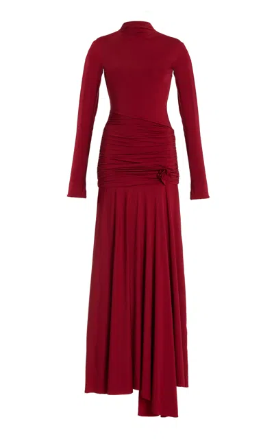 Maygel Coronel Mageia Ruched Jersey Maxi Dress In Carmesi