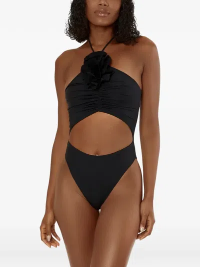 Maygel Coronel Mariluz Flower-ruffle Swimsuit In Animal Print