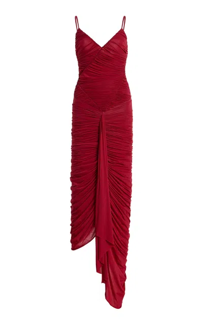 Maygel Coronel Mater Ruched Chiffon Maxi Dress In Red