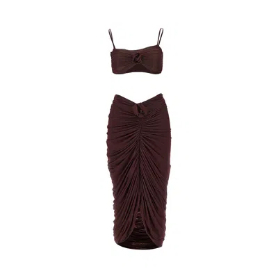 Maygel Coronel 'medusa' Stretch Lycra Co-ord Set In Brown