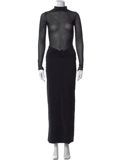 Pre-owned Maygel Coronel Mock Neck Long Dress In Black