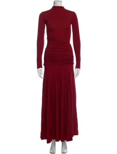Pre-owned Maygel Coronel Mock Neck Long Dress In Red