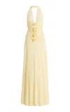 Maygel Coronel Villadiego Appliquéd Stretch-jersey Halterneck Maxi Dress In Brown