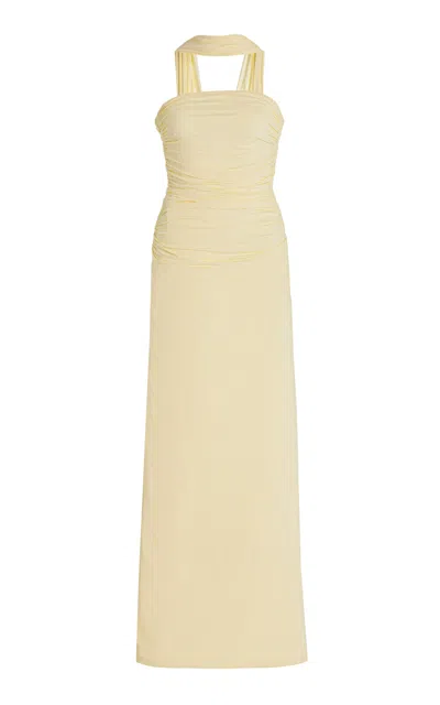 Maygel Coronel Mulett Ruched Jersey Maxi Dress In Ivory