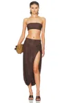 Maygel Coronel Noriega Strapless Twisted Draped Stretch-jersey Bandeau And Skirt Set In Brown