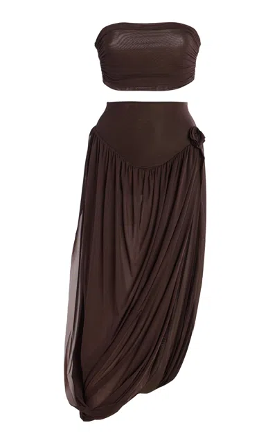 Maygel Coronel Noriega Jersey Skirt Set In Brown