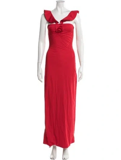 Pre-owned Maygel Coronel Off-the-shoulder Long Dress In Orange